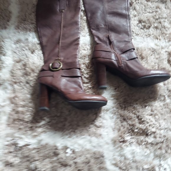 Nine West Vintage Block Heel Knee High Brown Genuine Leather Boots - Picture 6 of 6